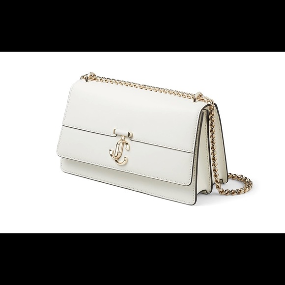 Latte Fine Shiny Calf Leather Shoulder Bag with Light Gold JC Emblem - Picture 2 of 6